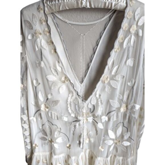 Free People Hearts are Wild embroidered sheer illusion mini dress‎ Ivory size S - Picture 9 of 12